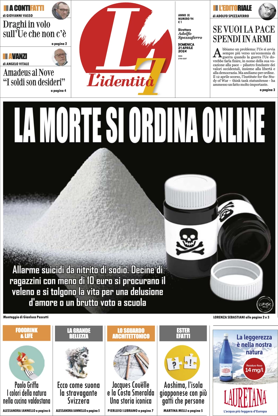 anteprima della prima pagina di lidentit del 20/04/2024