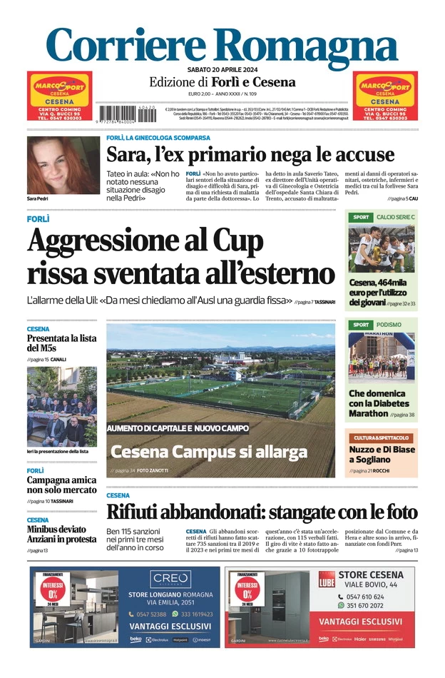 prima pagina - Corriere Romagna (Forl e Cesena) del 20/04/2024