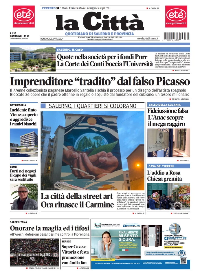 prima pagina - La Citt (Salerno) del 21/04/2024
