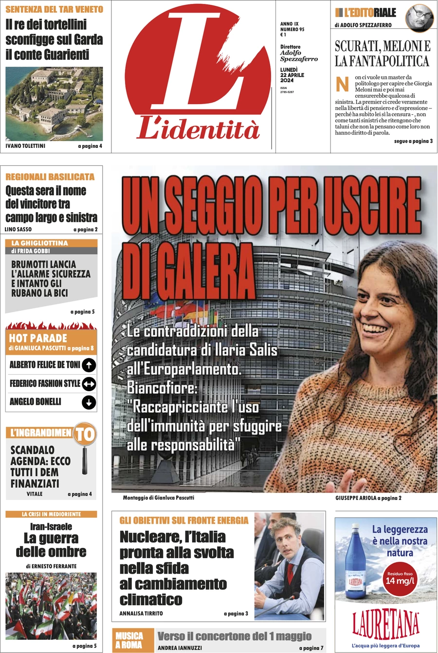 anteprima della prima pagina di lidentit del 21/04/2024