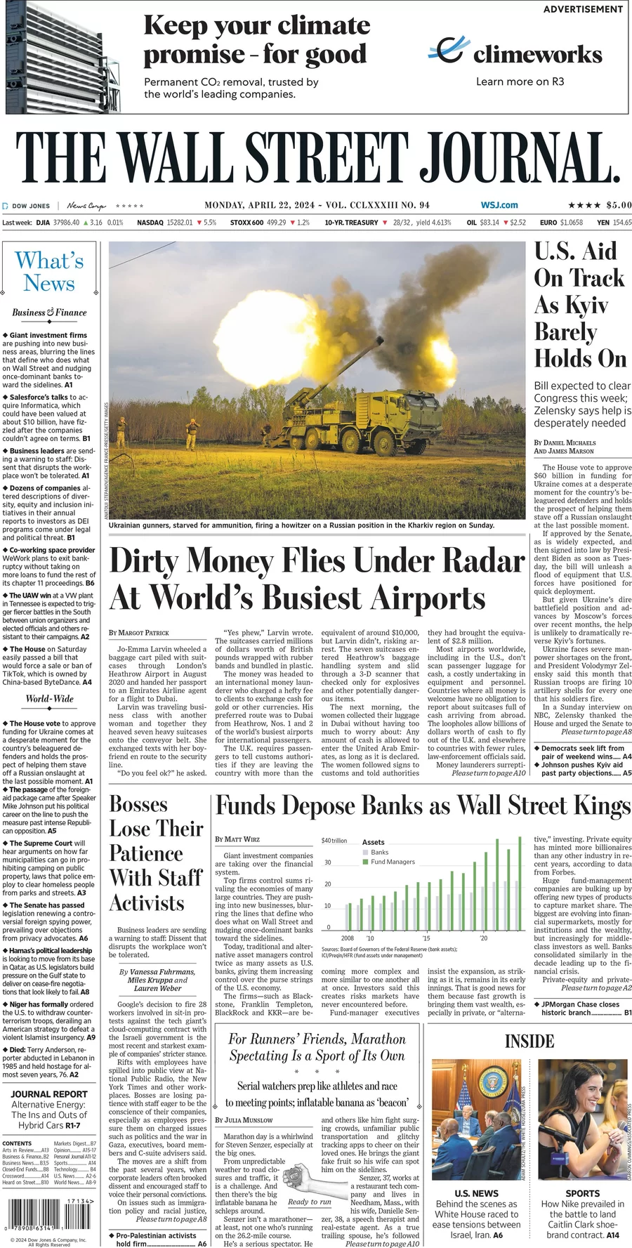 prima pagina - The Wall Street Journal del 22/04/2024