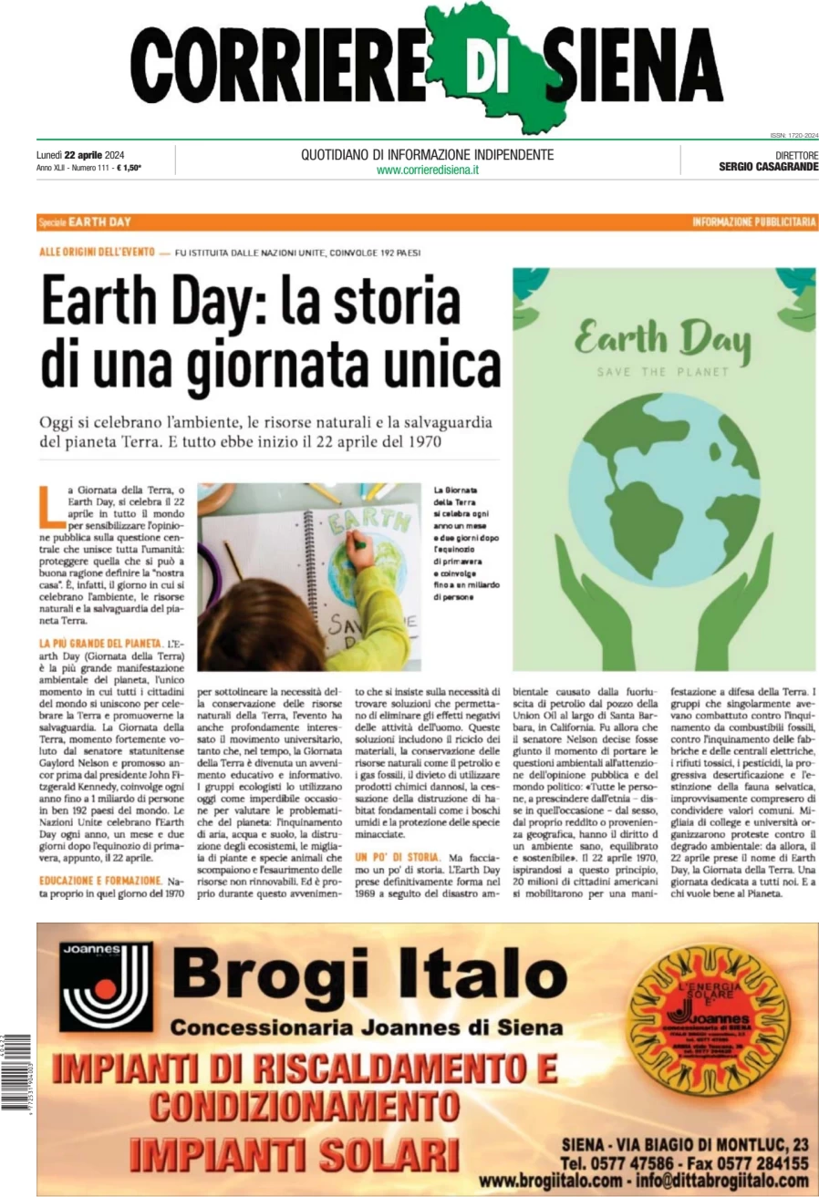prima pagina - Corriere di Siena del 22/04/2024