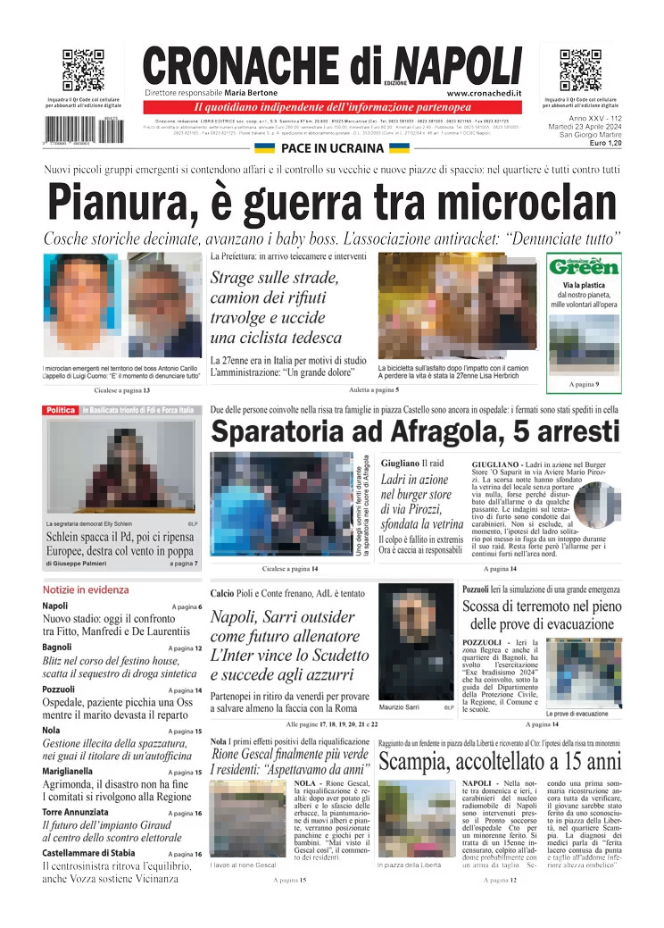 prima pagina - Cronache di Napoli del 23/04/2024
