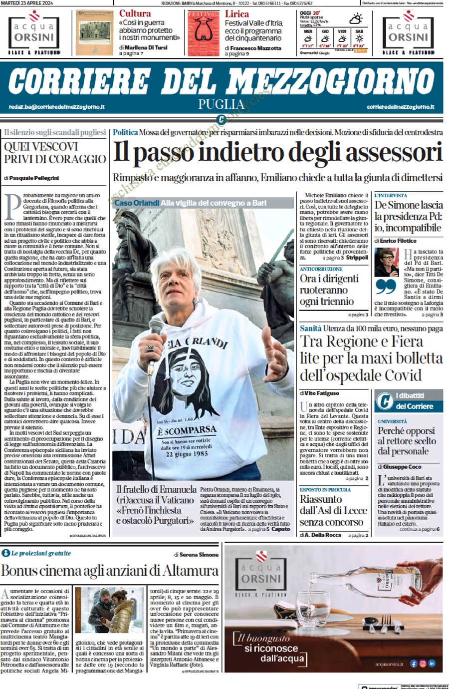 prima pagina - Corriere del Mezzogiorno (Puglia) del 23/04/2024