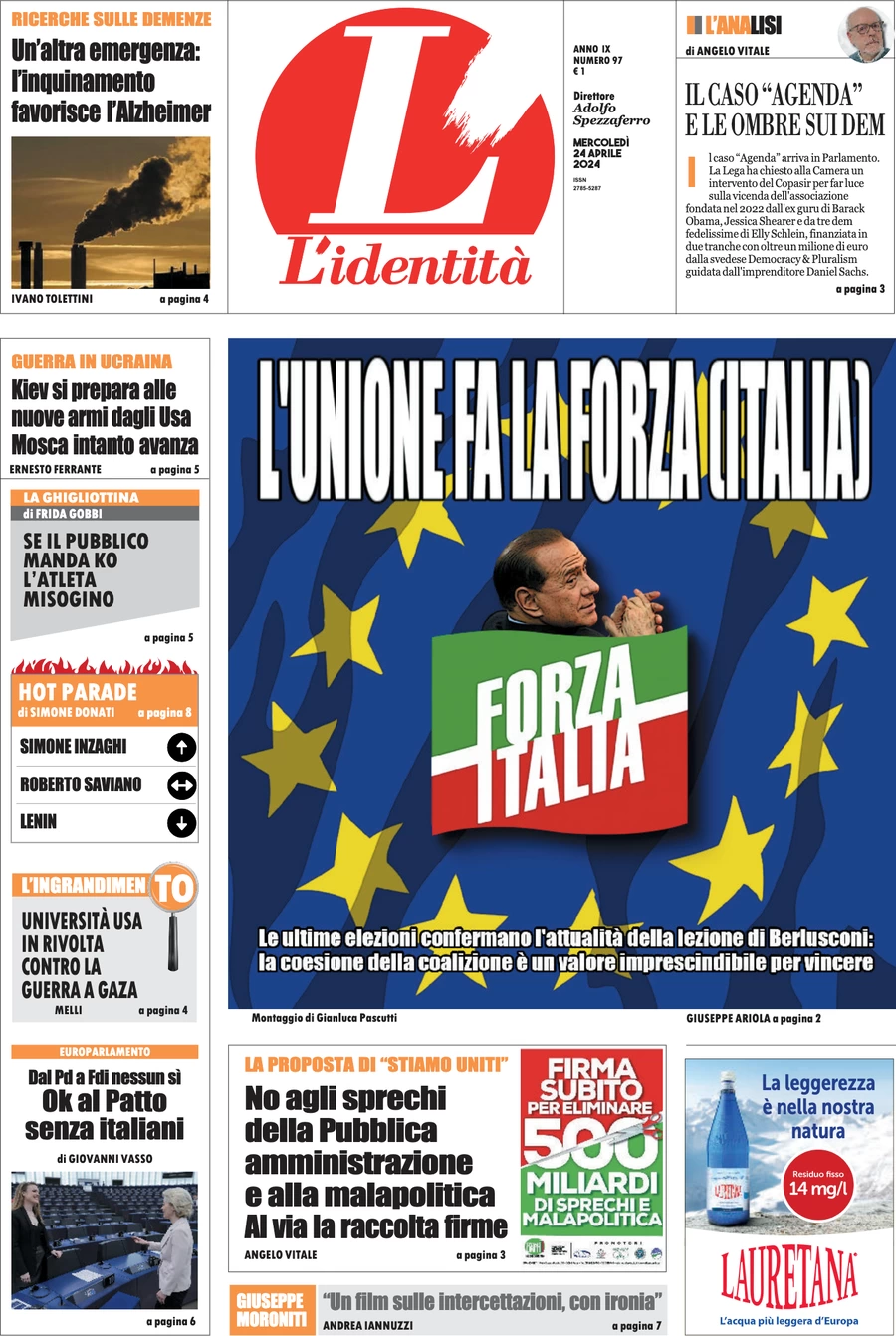 anteprima della prima pagina di lidentit del 23/04/2024