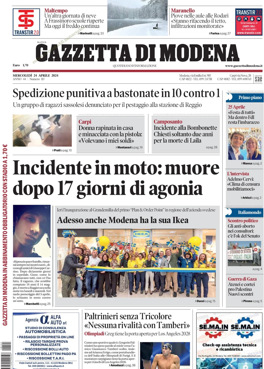 prima pagina - Gazzetta di Modena del 24/04/2024