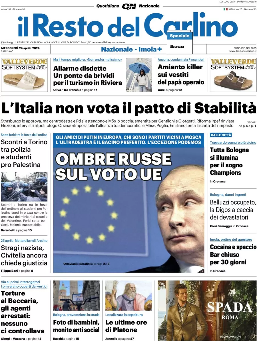 anteprima della prima pagina di il-resto-del-carlino del 24/04/2024