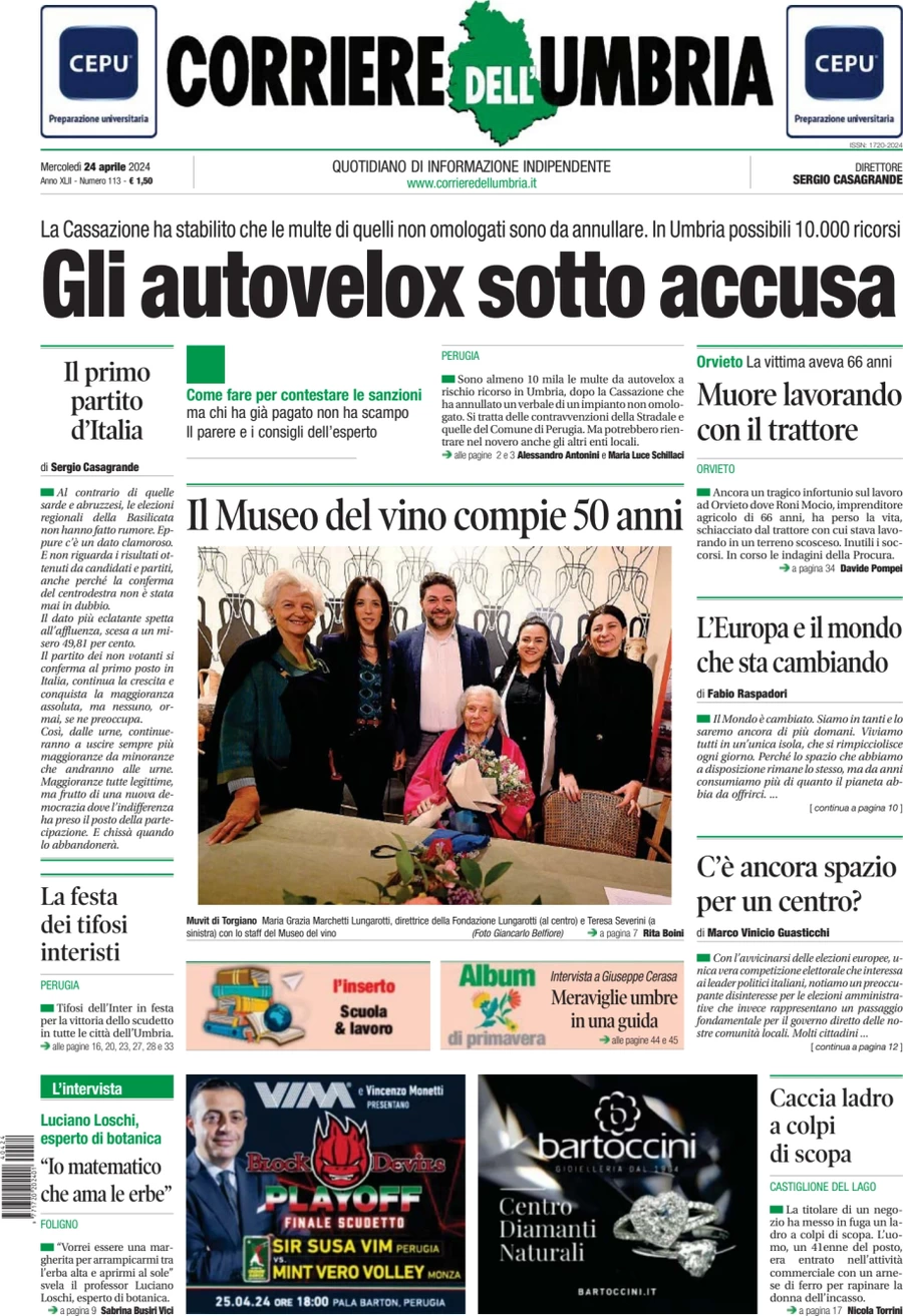prima pagina - Corriere dell'Umbria del 24/04/2024