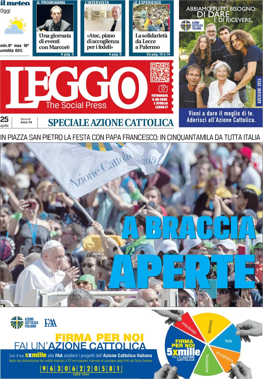 anteprima della prima pagina di leggo-roma del 25/04/2024