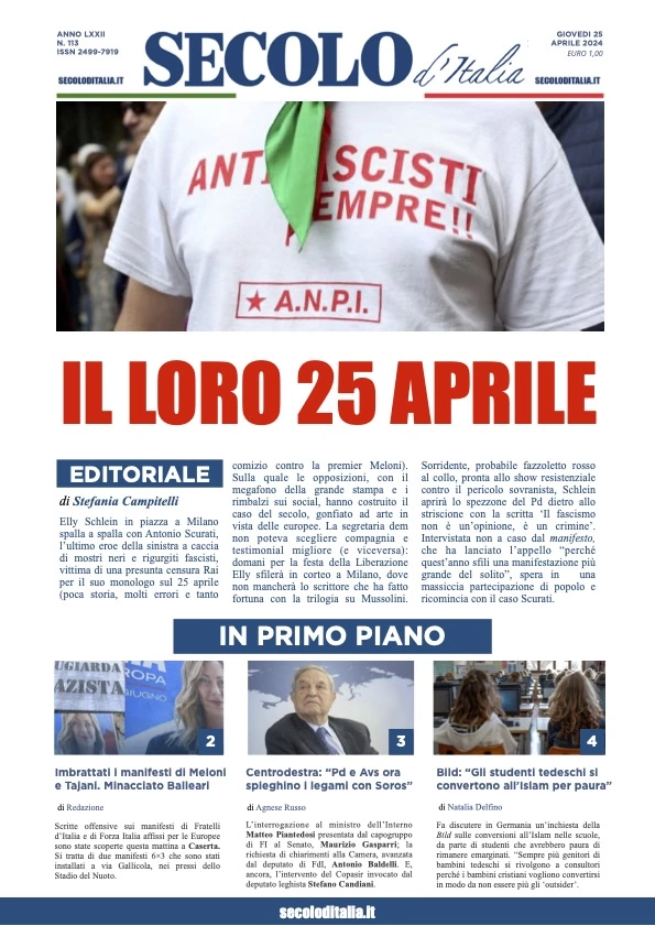 prima pagina - Secolo d'Italia del 25/04/2024