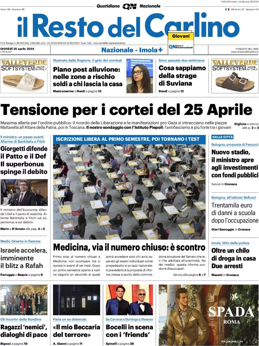 anteprima della prima pagina di il-resto-del-carlino del 25/04/2024