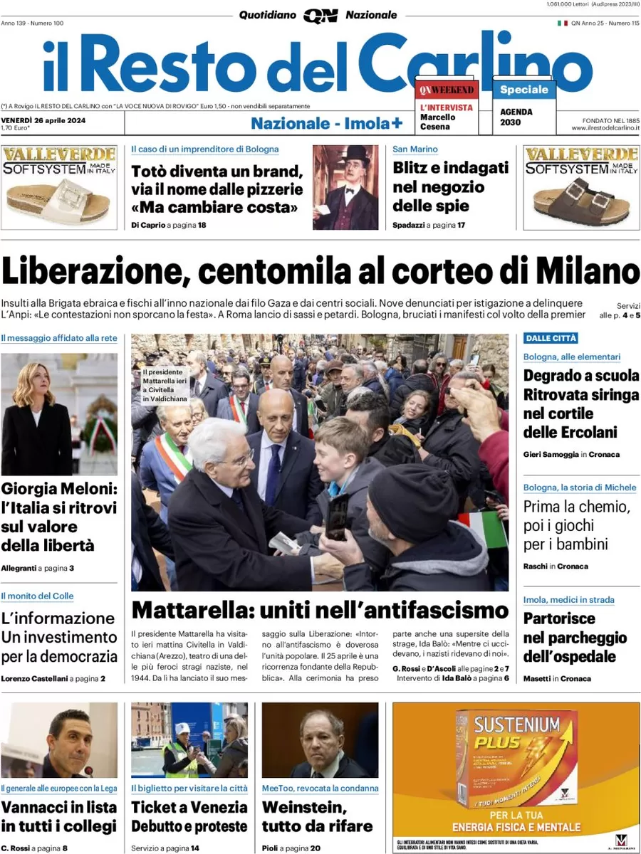 anteprima della prima pagina di il-resto-del-carlino del 26/04/2024