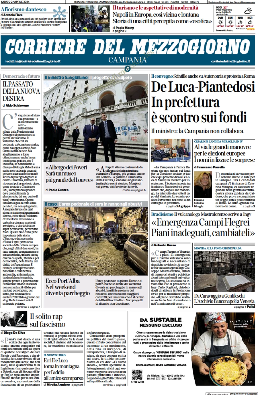 prima pagina - Corriere del Mezzogiorno (Campania) del 27/04/2024
