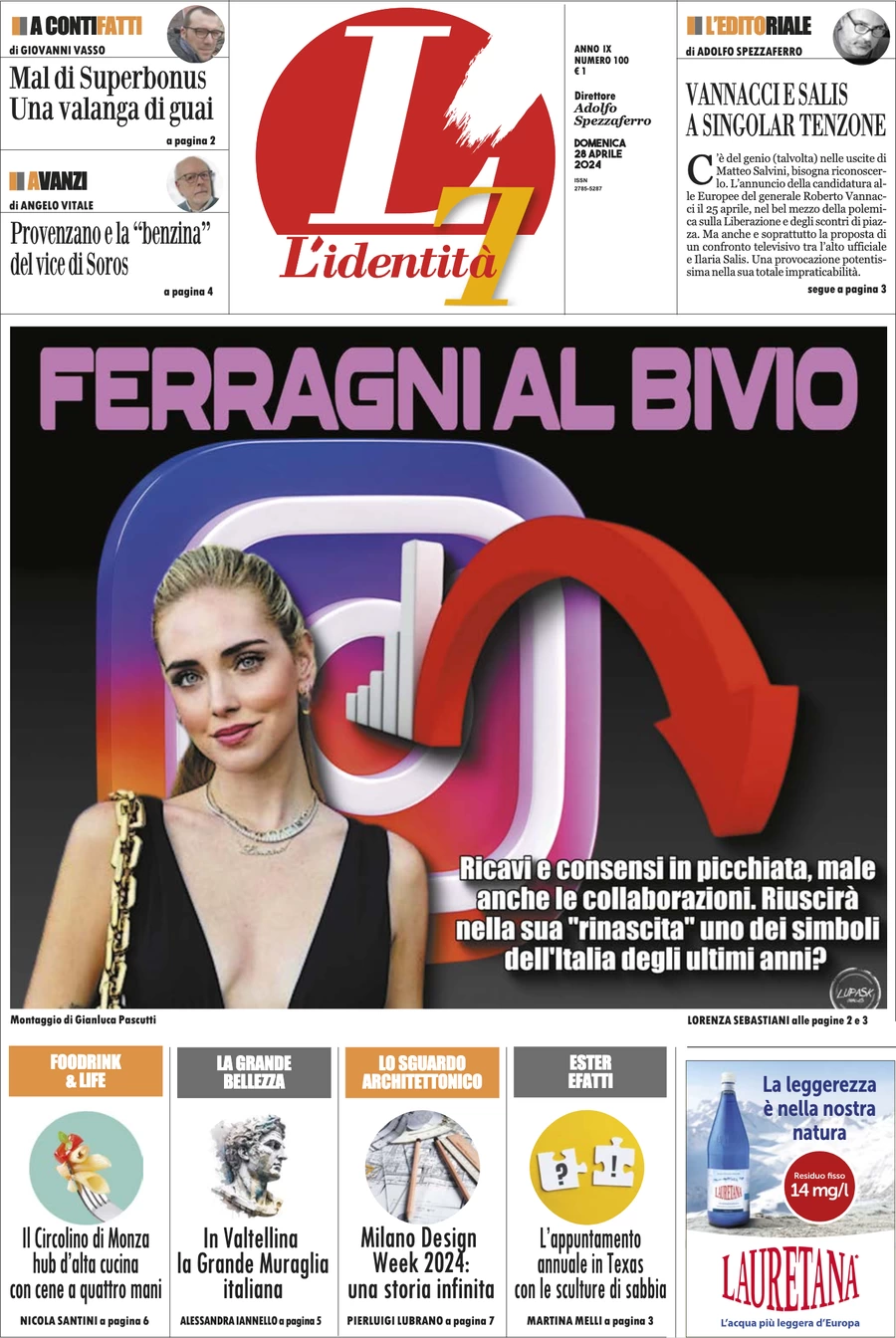 anteprima della prima pagina di lidentit del 27/04/2024