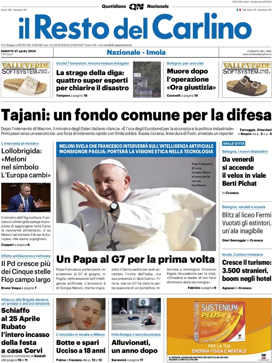 anteprima della prima pagina di il-resto-del-carlino del 27/04/2024