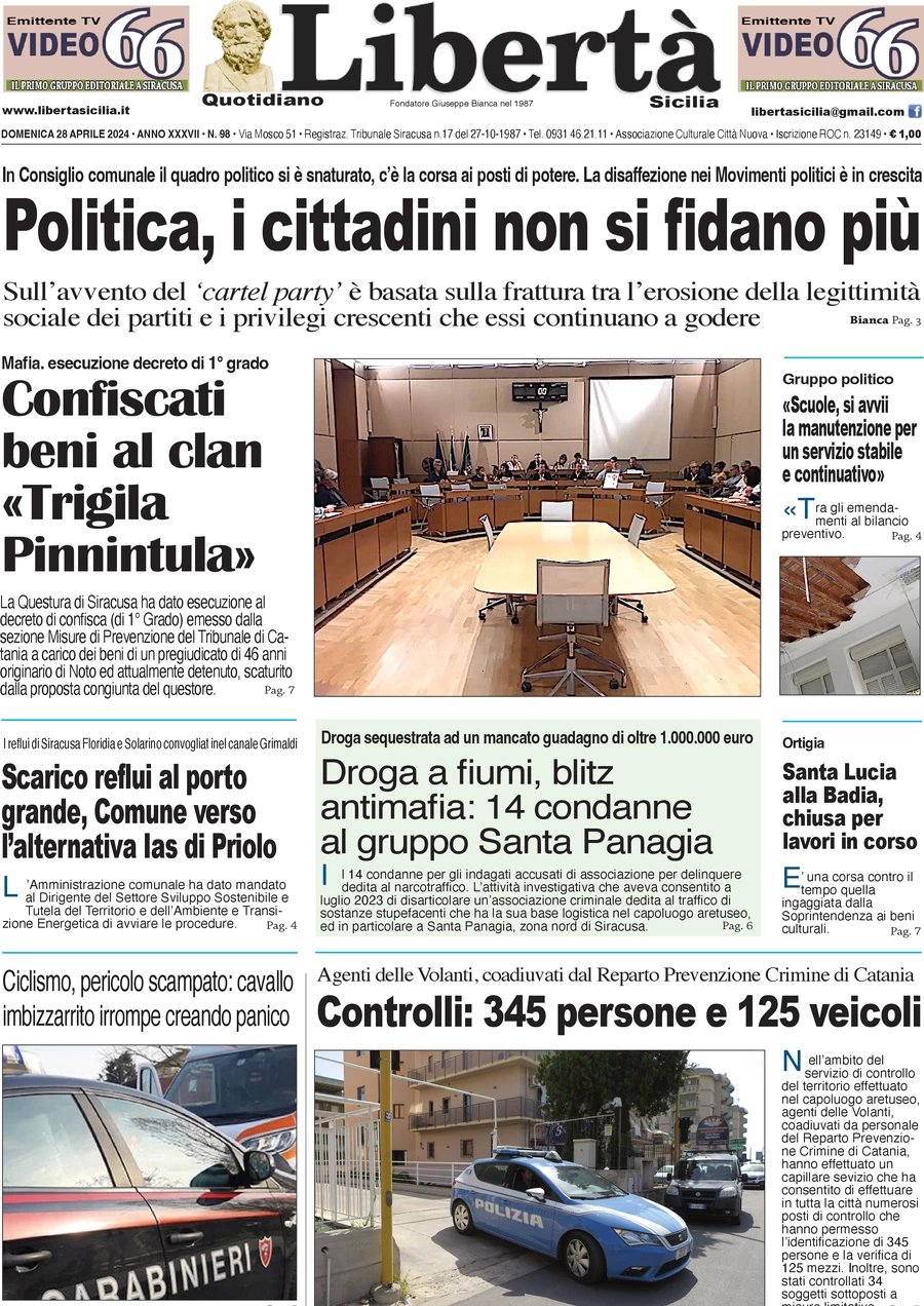 prima pagina - Libert Sicilia del 28/04/2024