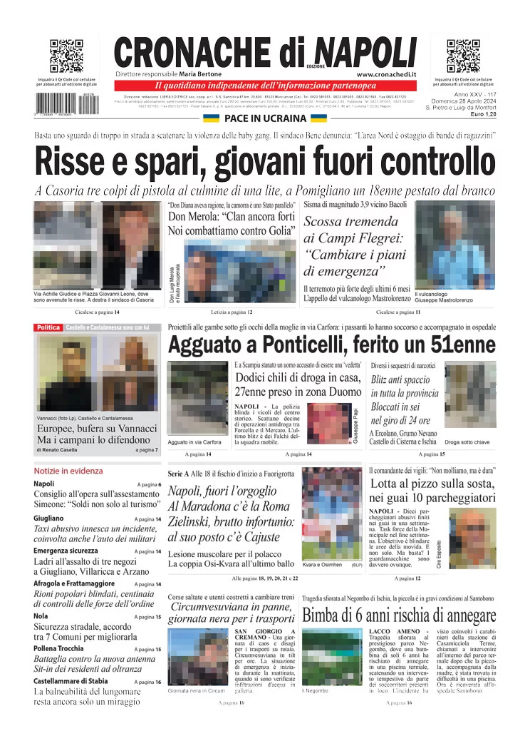 anteprima della prima pagina di cronache-di-napoli del 28/04/2024