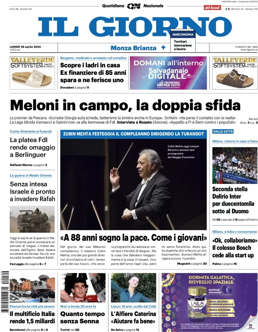 prima pagina - Il Giorno (Monza Brianza) del 29/04/2024