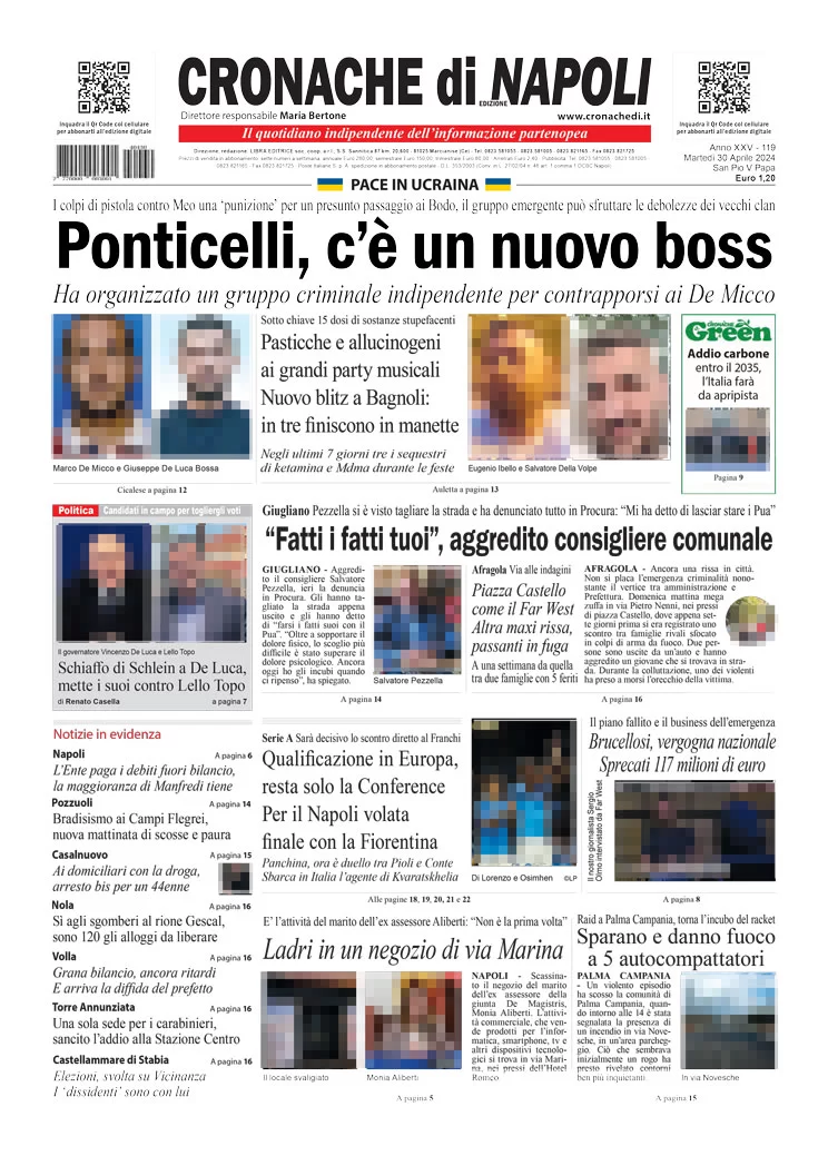 anteprima della prima pagina di cronache-di-napoli del 30/04/2024