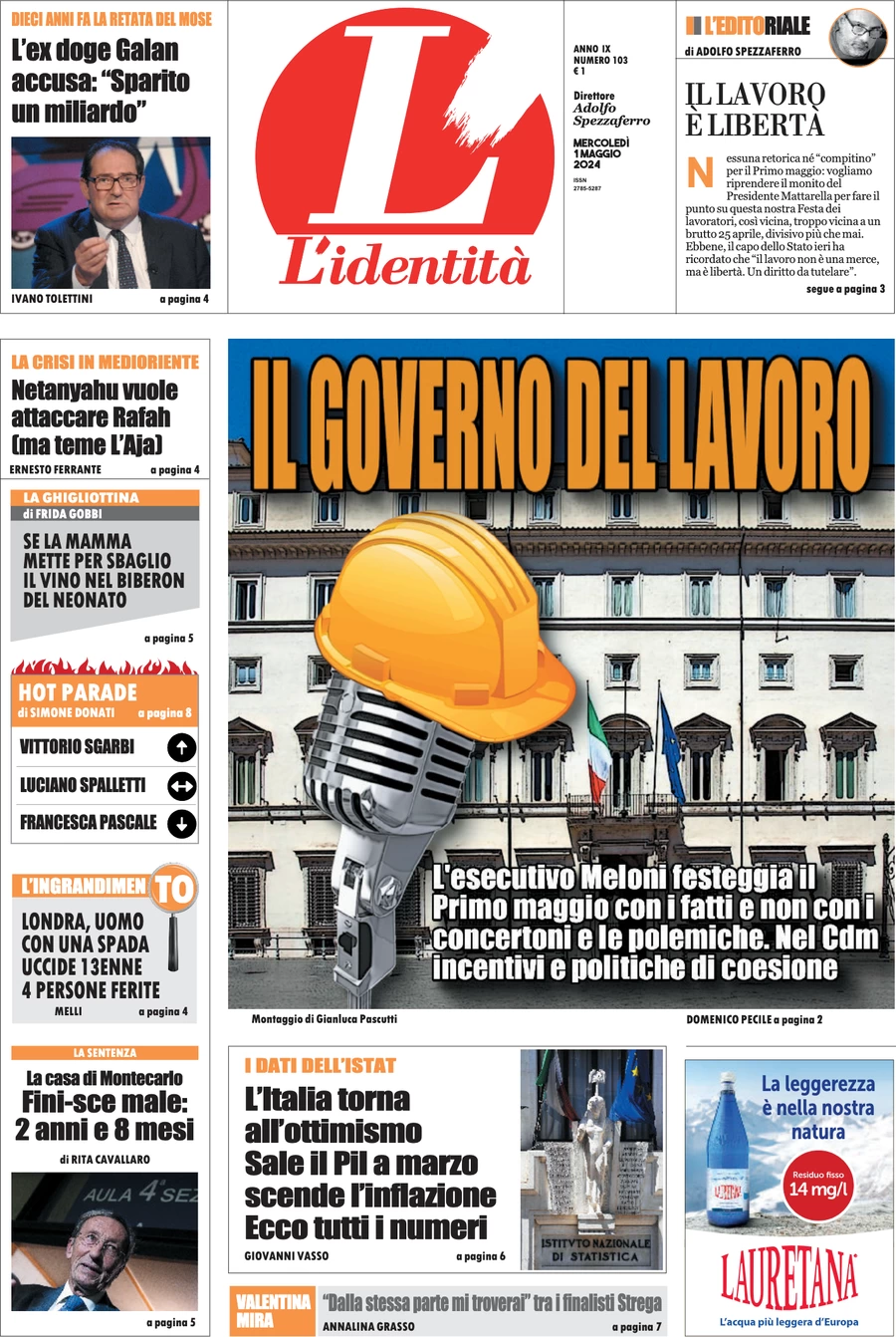 anteprima della prima pagina di lidentit del 30/04/2024