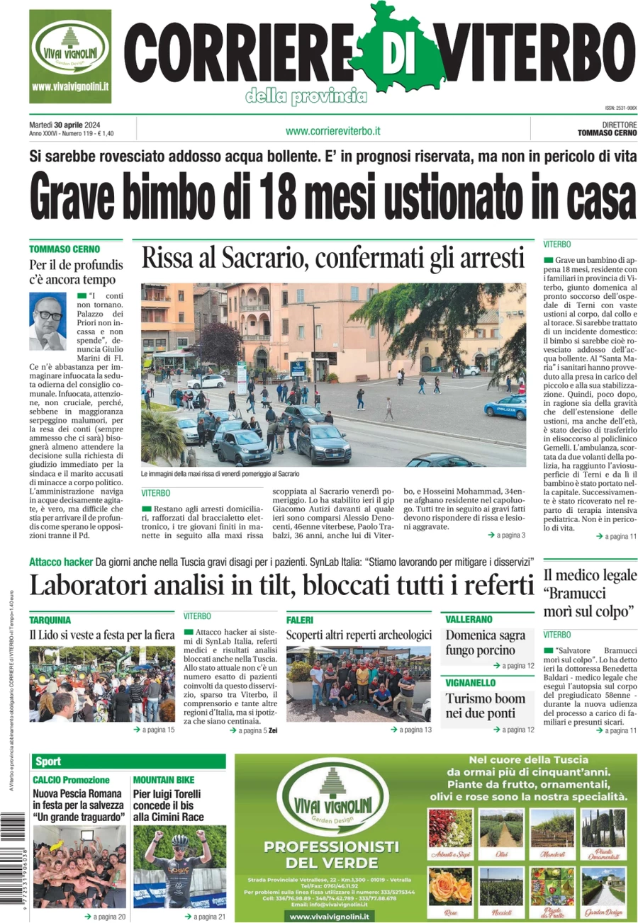 prima pagina - Corriere di Viterbo del 30/04/2024