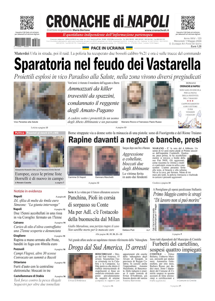 anteprima della prima pagina di cronache-di-napoli del 01/05/2024