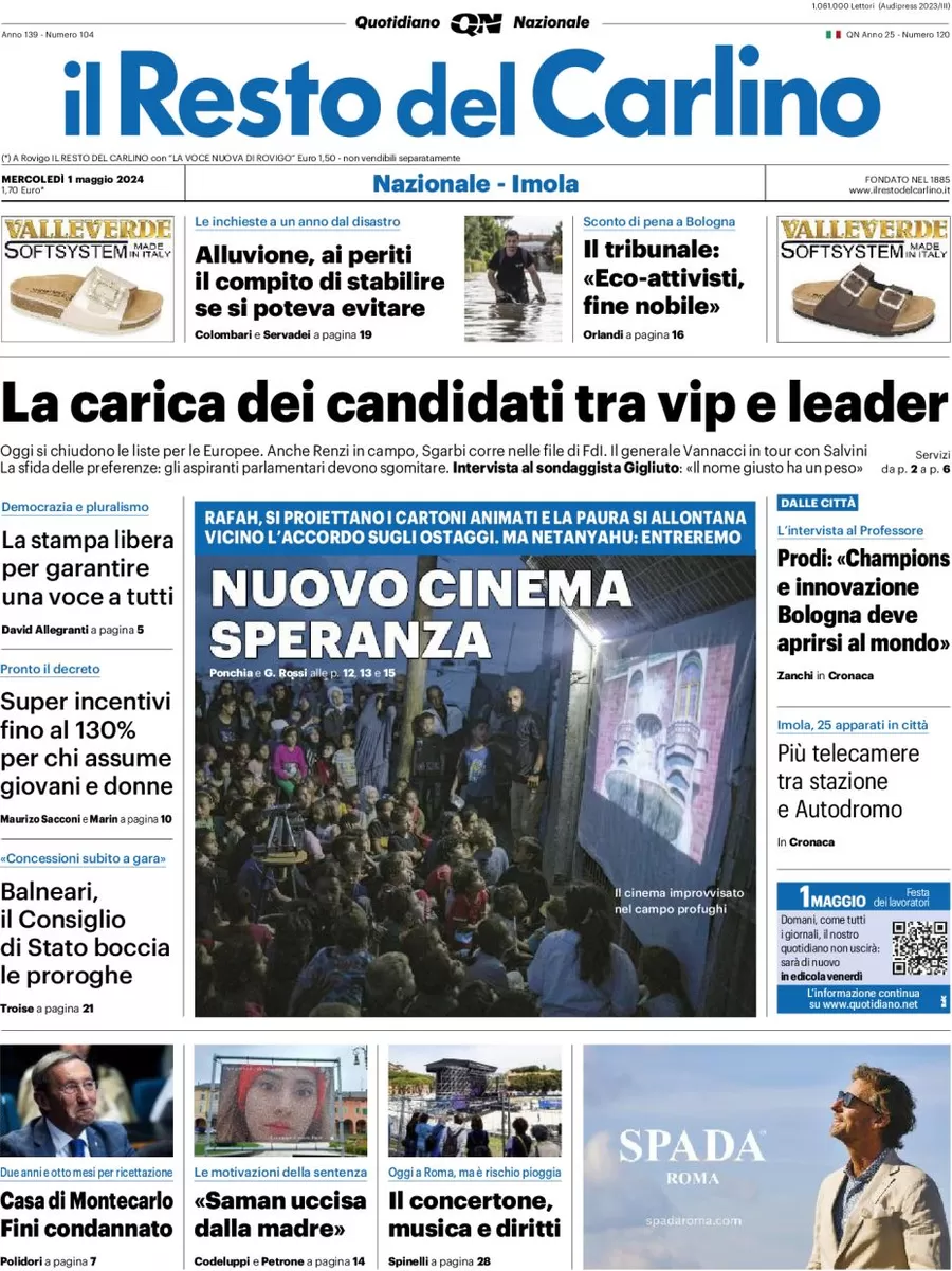 anteprima della prima pagina di il-resto-del-carlino del 01/05/2024