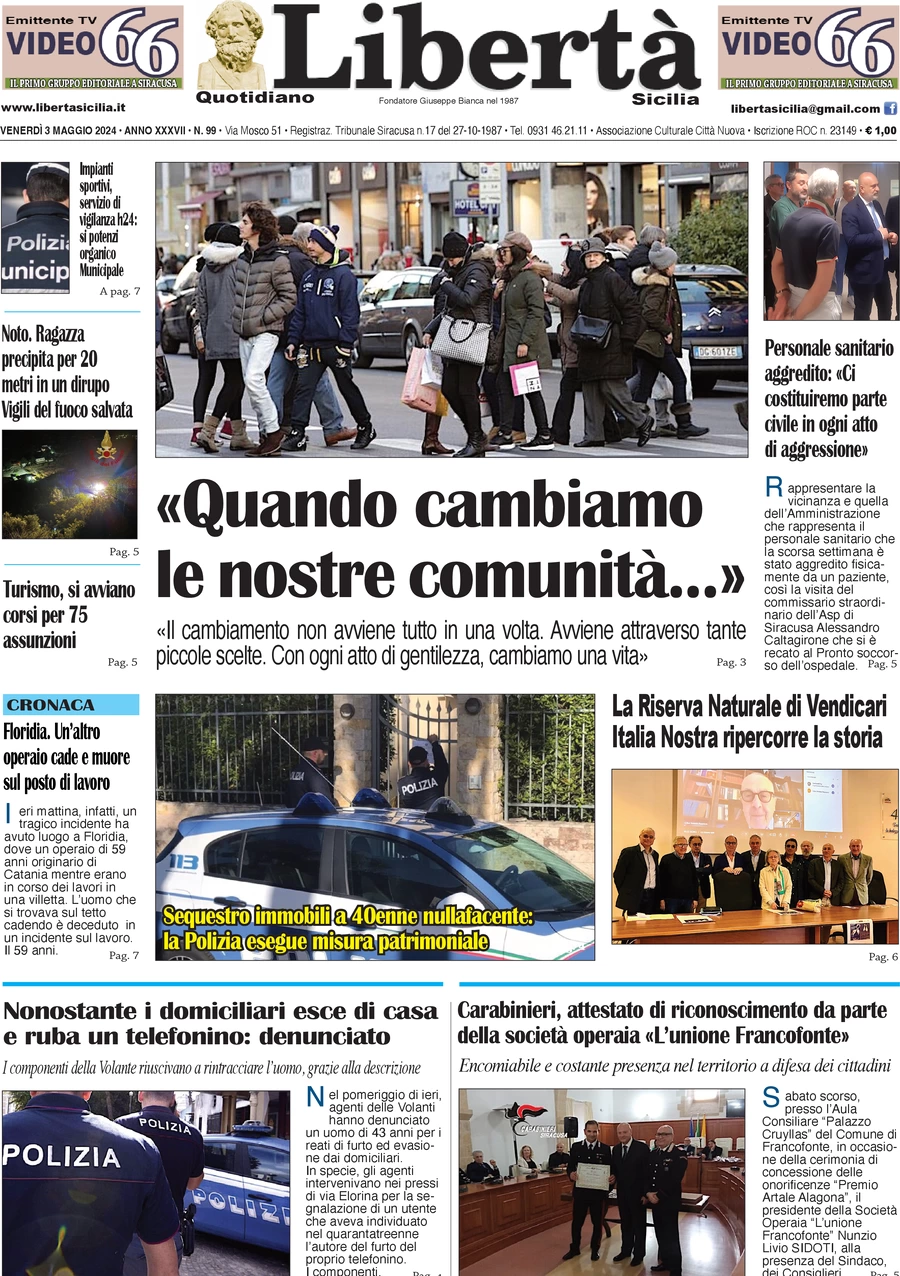 prima pagina - Libert Sicilia del 03/05/2024