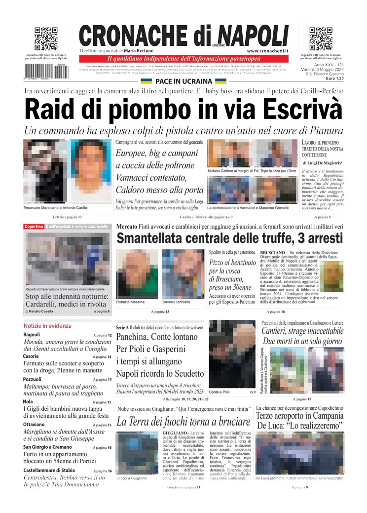 anteprima della prima pagina di cronache-di-napoli del 03/05/2024