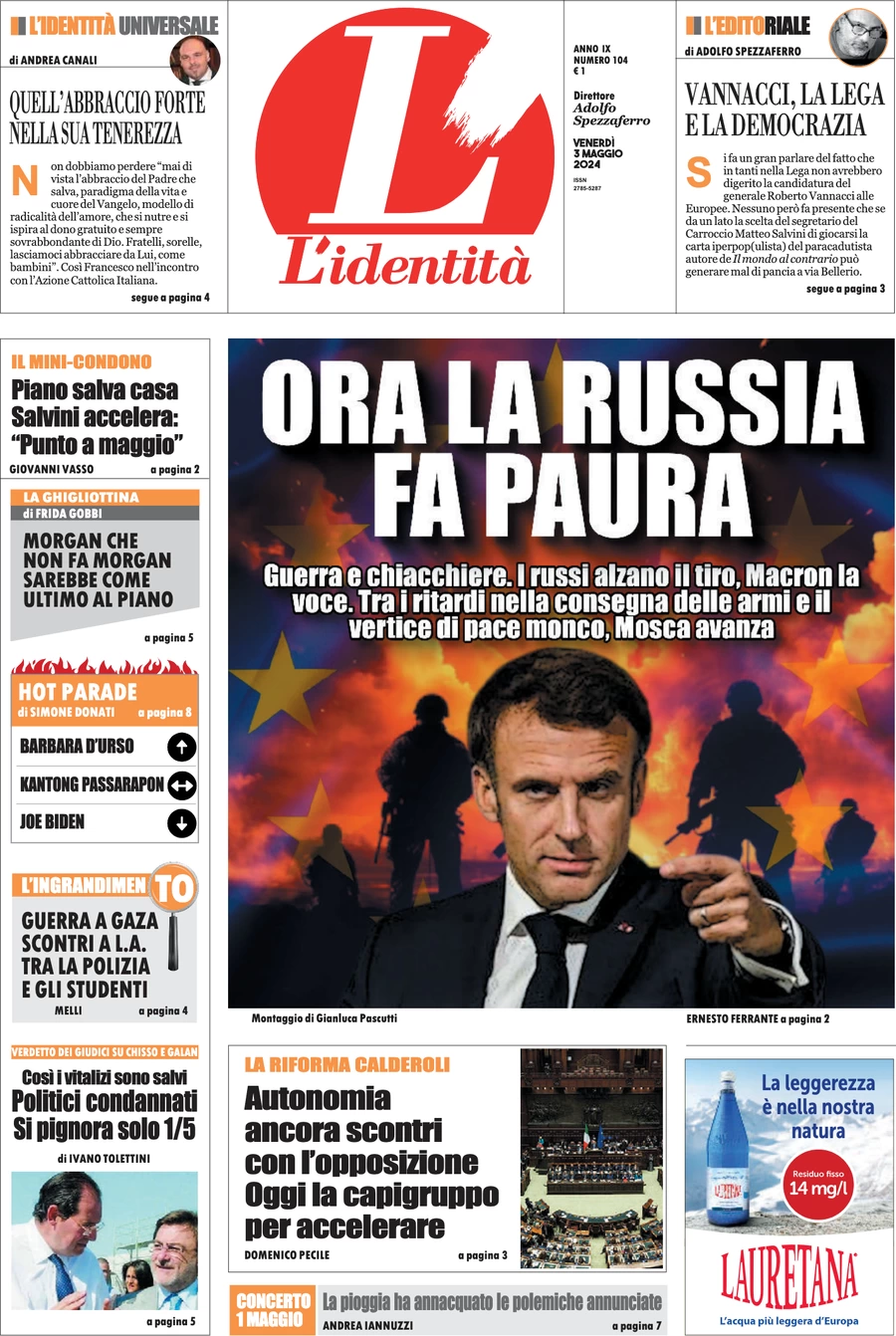 anteprima della prima pagina di lidentit del 03/05/2024