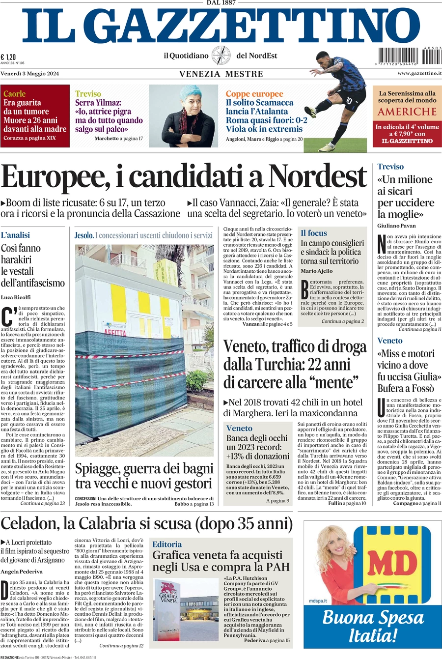 prima pagina - Il Gazzettino del 03/05/2024