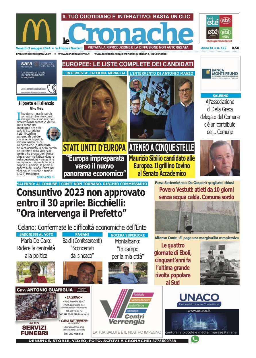 prima pagina - Le Cronache (Salerno) del 03/05/2024