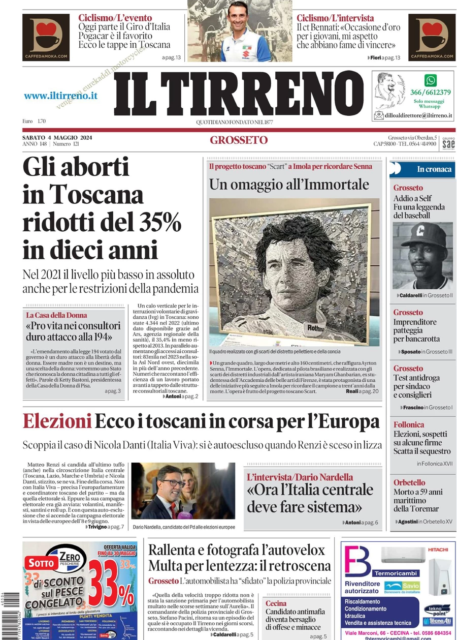 prima pagina - Il Tirreno (Grosseto) del 04/05/2024