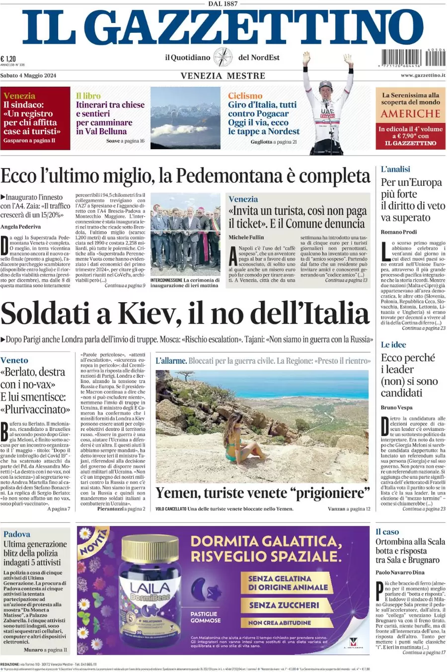 prima pagina - Il Gazzettino del 04/05/2024