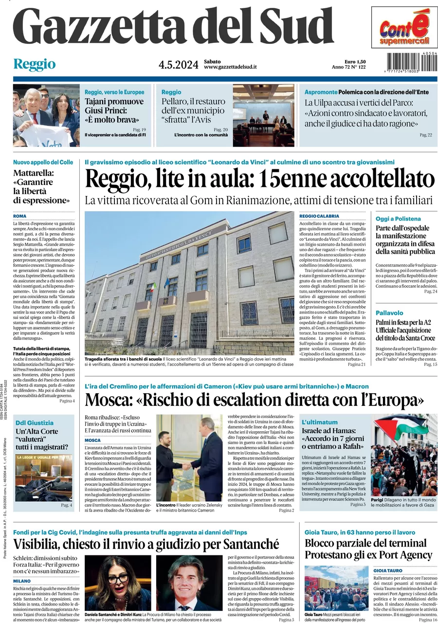 prima pagina - Gazzetta del Sud (Reggio Calabria) del 04/05/2024