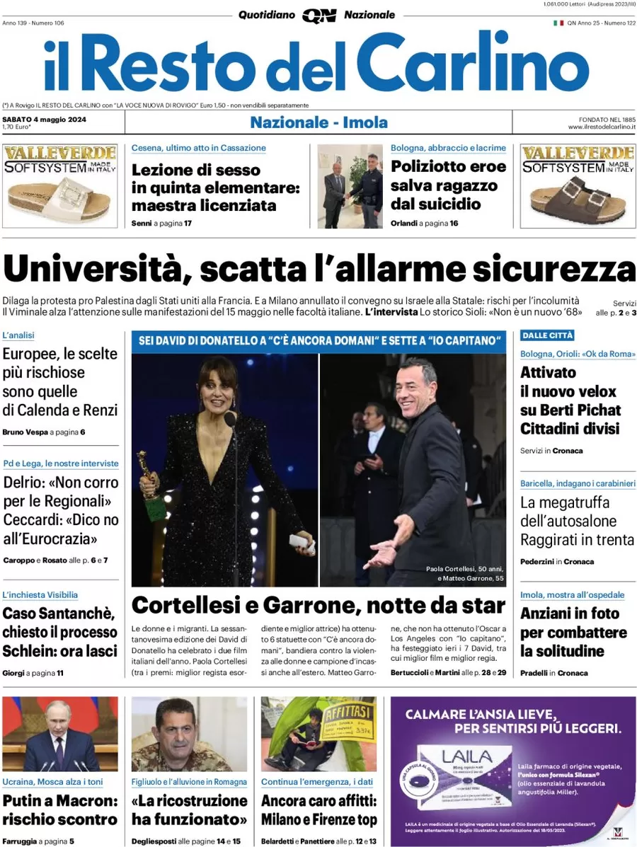 anteprima della prima pagina di il-resto-del-carlino del 04/05/2024