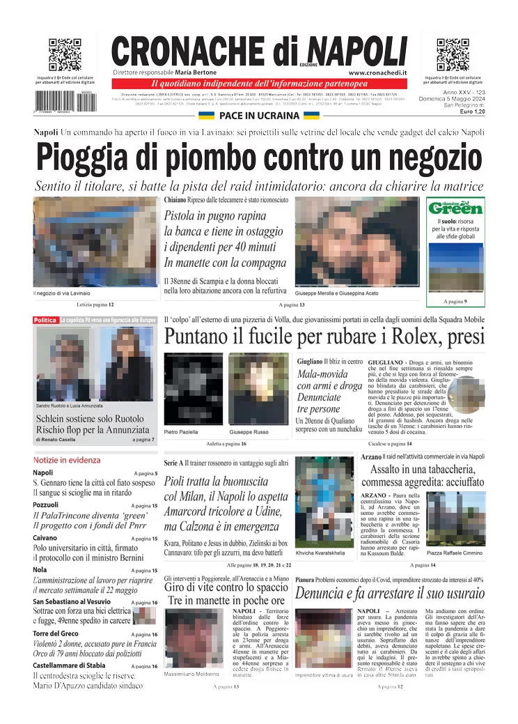 anteprima della prima pagina di cronache-di-napoli del 05/05/2024