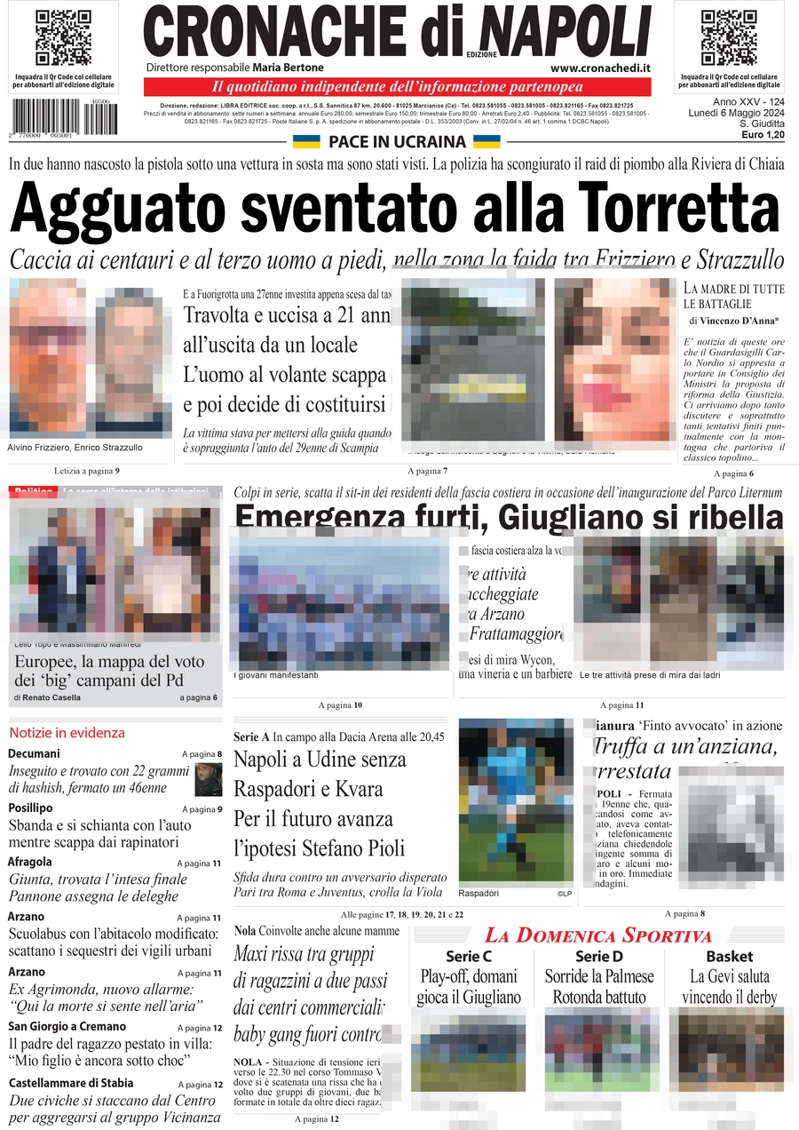 anteprima della prima pagina di cronache-di-napoli del 06/05/2024