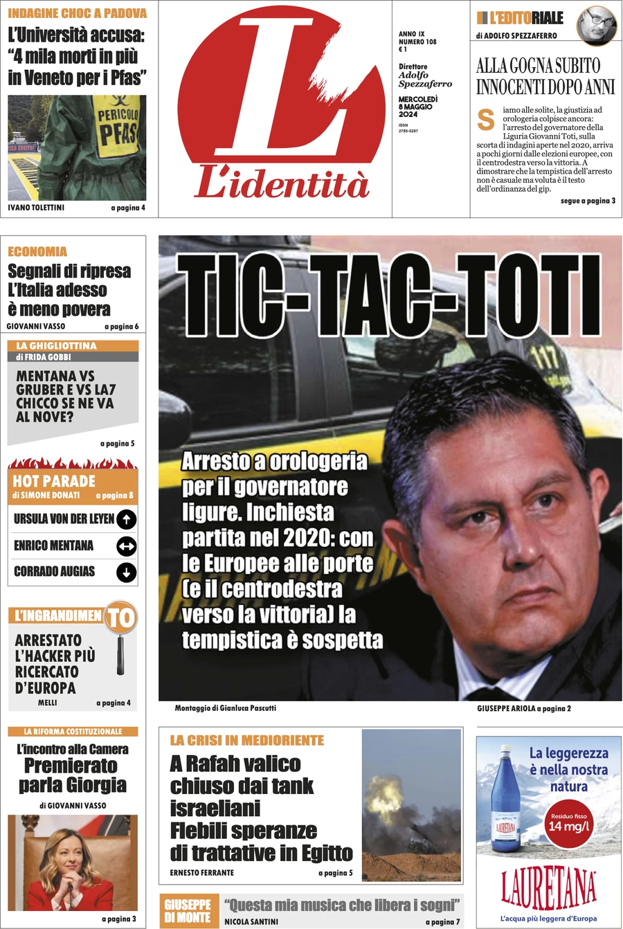 anteprima della prima pagina di lidentit del 07/05/2024
