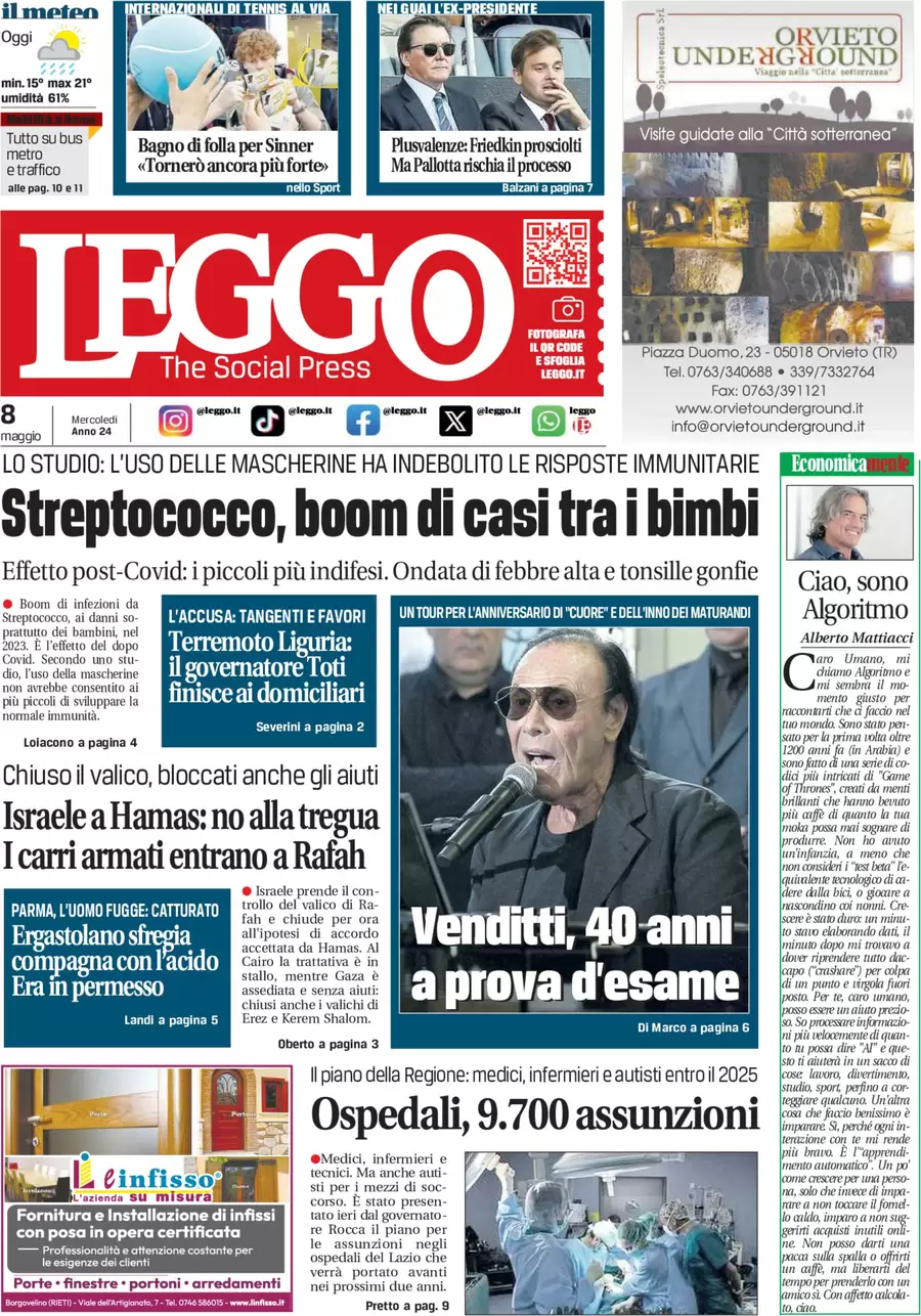 anteprima della prima pagina di leggo-roma del 07/05/2024