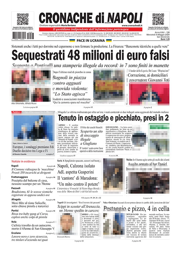 anteprima della prima pagina di cronache-di-napoli del 08/05/2024