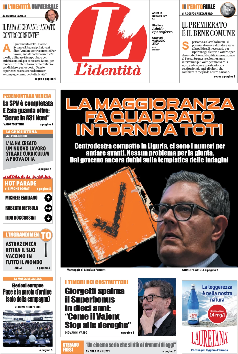 anteprima della prima pagina di lidentit del 08/05/2024