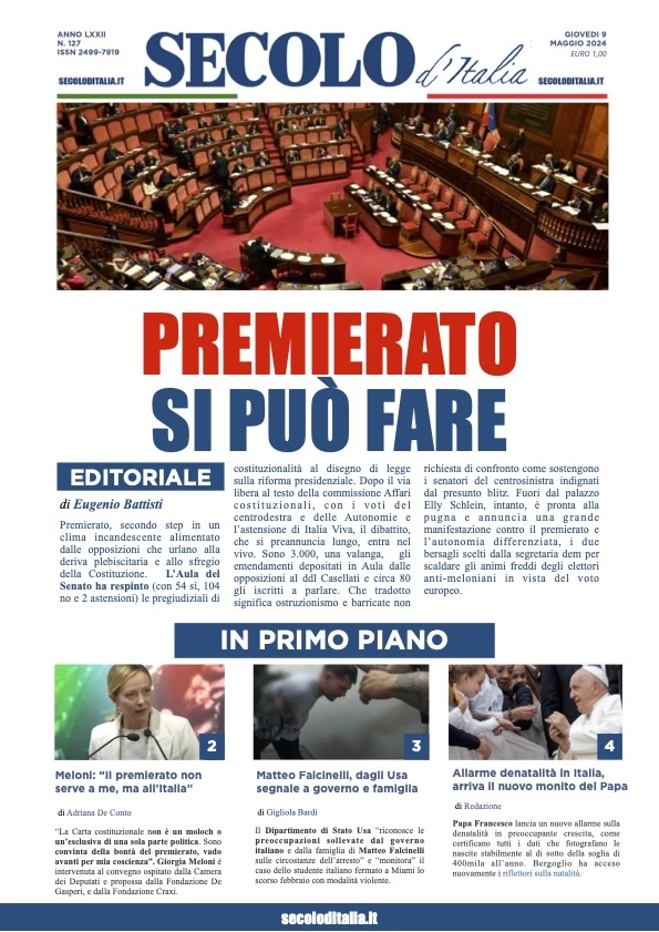 prima pagina - Secolo d'Italia del 09/05/2024