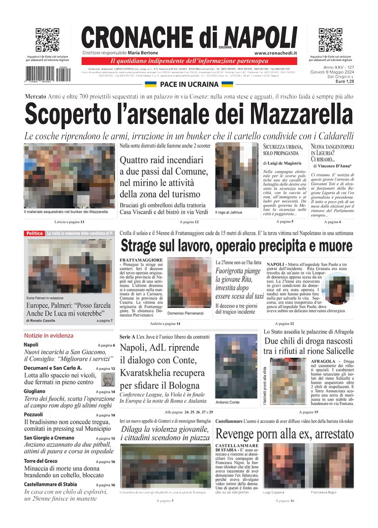 anteprima della prima pagina di cronache-di-napoli del 09/05/2024