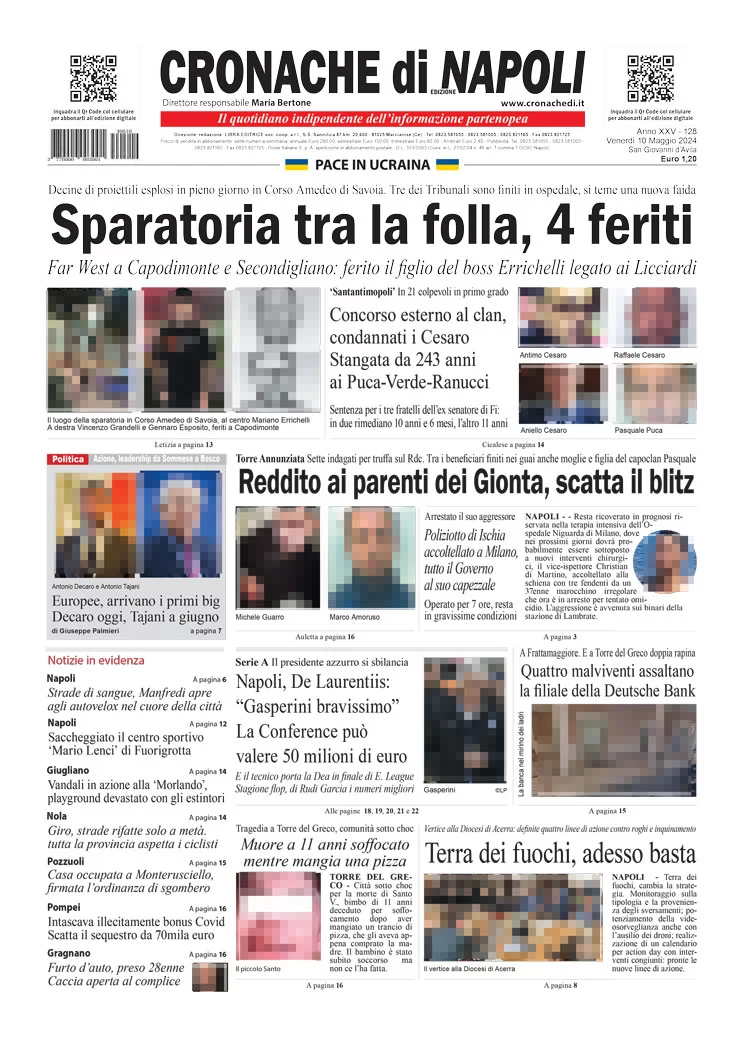 anteprima della prima pagina di cronache-di-napoli del 10/05/2024