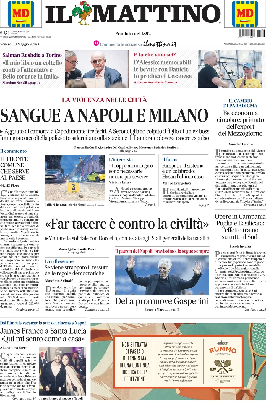 prima pagina - Il Mattino del 10/05/2024