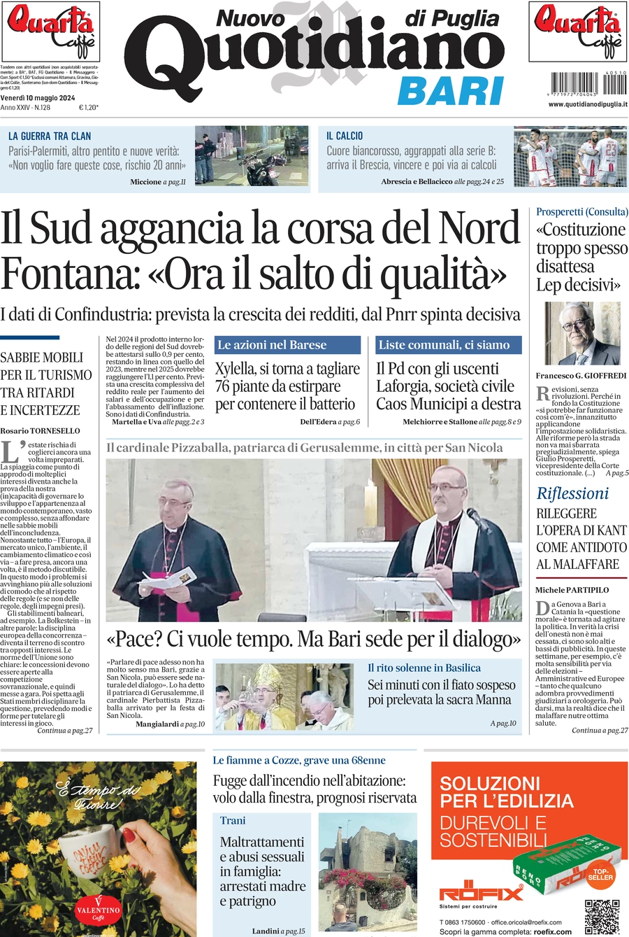 prima pagina - Nuovo Quotidiano di Puglia (Bari) del 10/05/2024