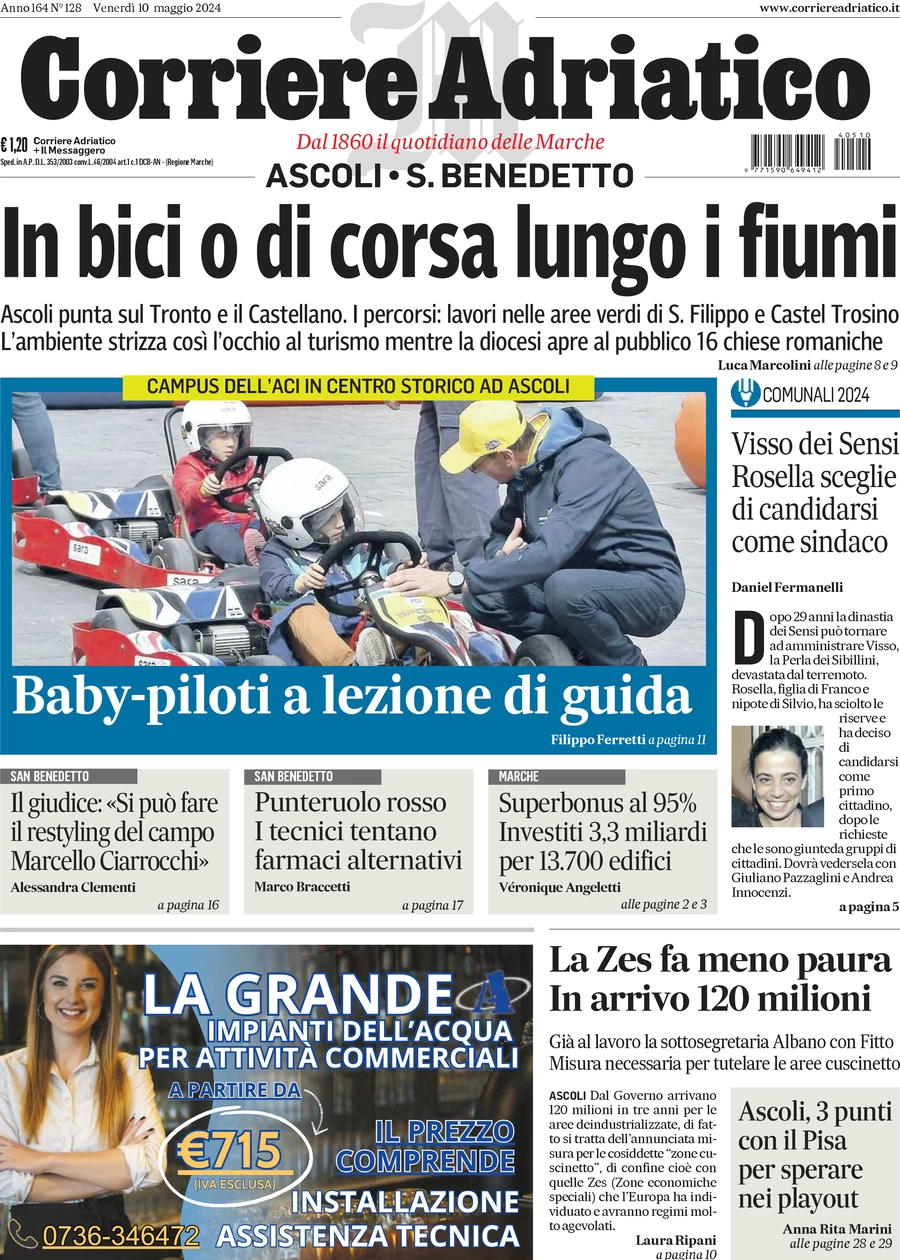 prima pagina - Corriere Adriatico (Ascoli) del 10/05/2024