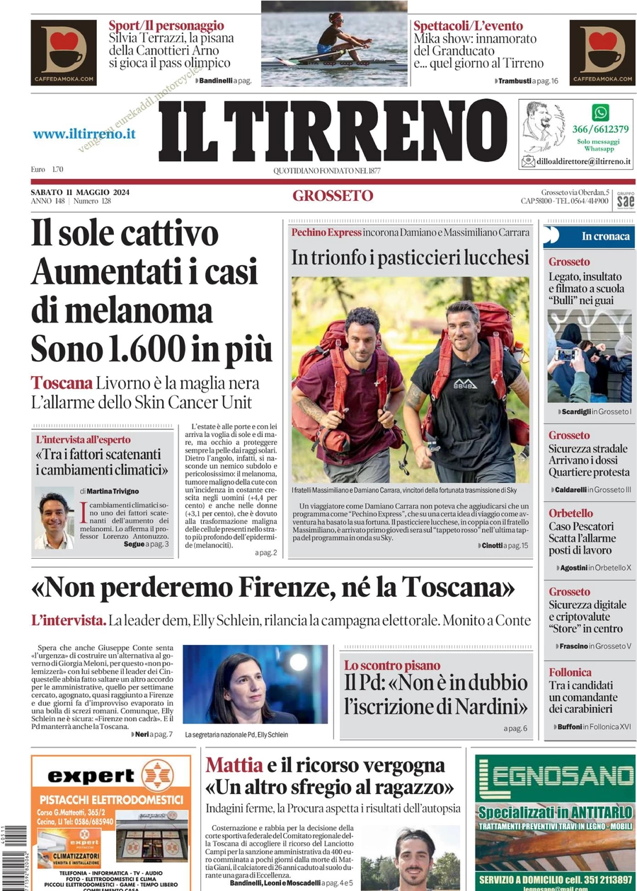 prima pagina - Il Tirreno (Grosseto) del 11/05/2024