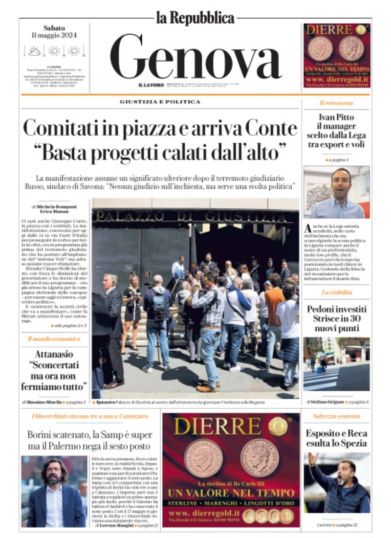 prima pagina - La Repubblica (Genova) del 11/05/2024